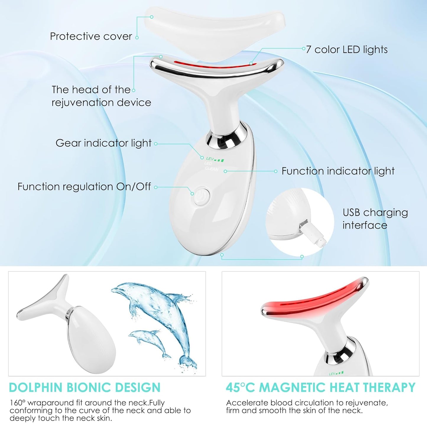 Facial Massager for Face and Neck, Red-Light-Therapy-for-Face and Neck, Face culpting Wand